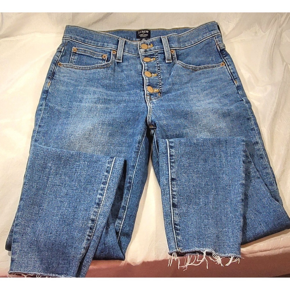 J.Crew Women's Mid Rise Raw Hem Button Fly Skinny Jeans - Size 28, 27" Inseam